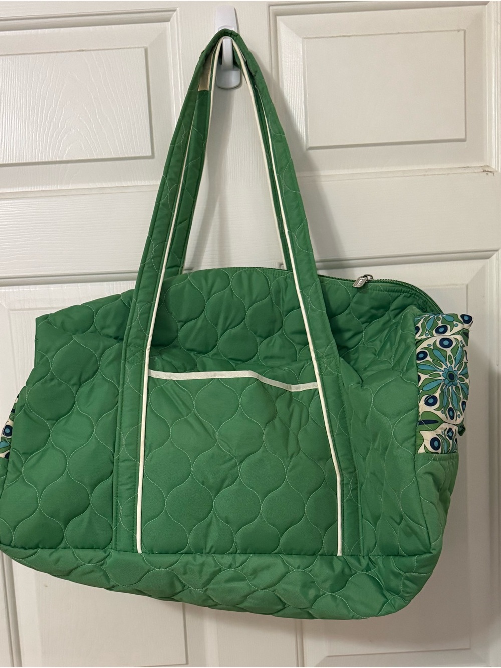 Cinda B Green Quilted Medium duffle  Bag with Accent Trim